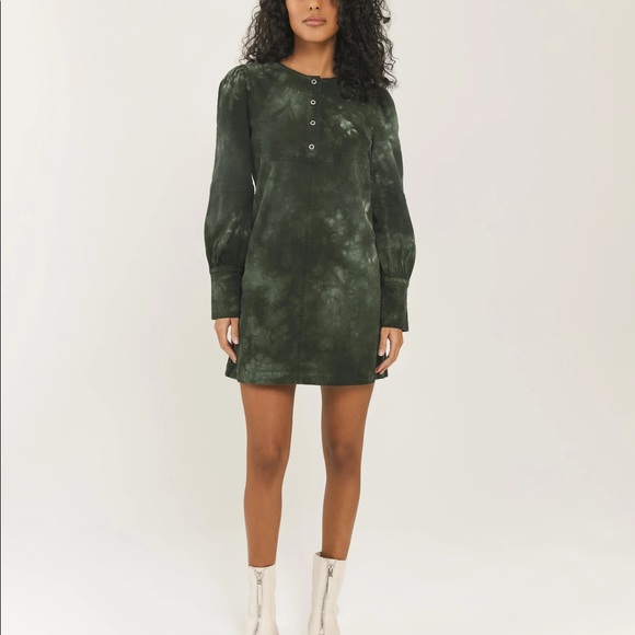 NWOT Something Navy Edie Long Sleeve Mini Dress Army Green Tie Dye Size S Small - Picture 4 of 5